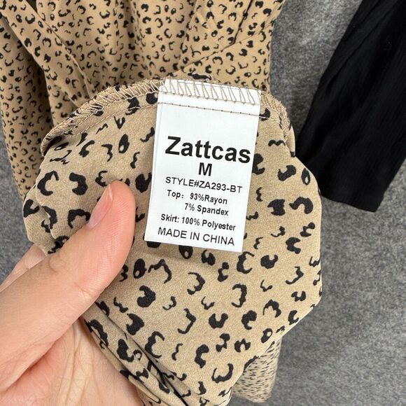Zattcas Dress Women M Medium Black Animal Print Sheath Midi Belted Rayon Casual - Picture 6 of 7